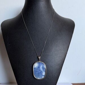 Sterling Silver Blue Opaline Pendant Necklace